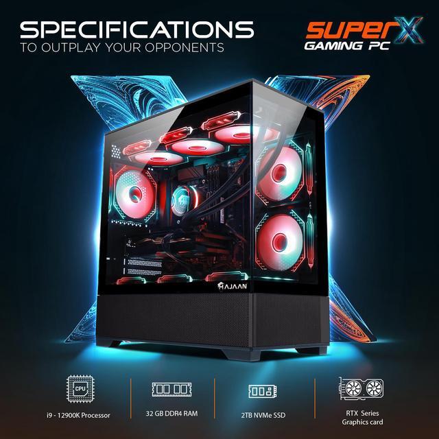 HAJAAN SuperX Gaming PC Liquid Cooled - Intel I9 12900K - GeForce RTX 4060 8GB - 32GB DDR4 - 2TB NVMe SSD - Windows 11 Pro - WiFi - Bluetooth - Mechanical Keyboard Mouse