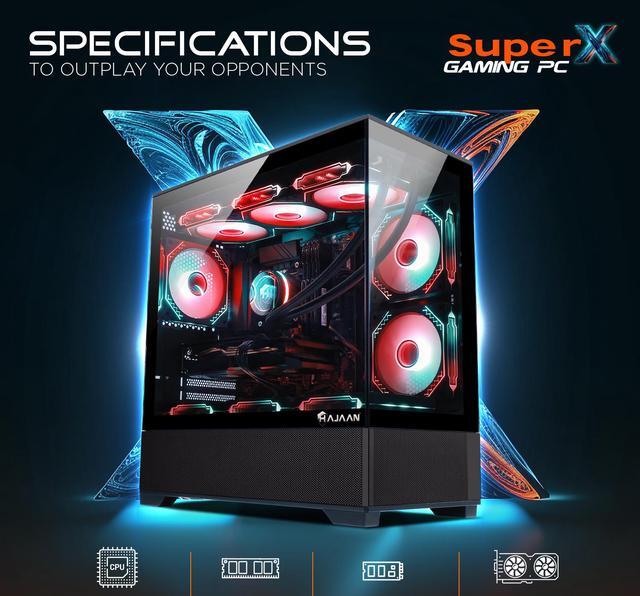 HAJAAN SuperX Gaming PC Tower Desktop - MSI 27" Curved Gaming Monitor Combo - GeForce RTX 4060 8GB - Intel Core I7-12700K - 32GB DDR4 RAM - 1TB NVMe - Wifi 6 - Windows 11 Pro