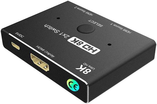 HD Switcher 8K HDMI 2.1 Switch Splitter KVM 2 In1 Out Ultra HD 8K 60Hz 4K 120Hz High Speed 48Gbps Switch Adapter With Switch Button For Computer Laptop 2 Sources To 1 Display For PS4/5 TV Box HDTV