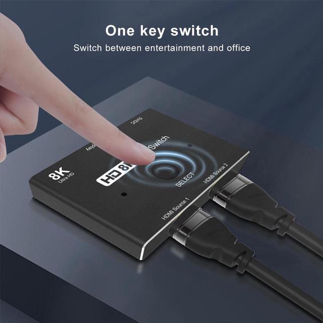 HD Switcher 8K HDMI 2.1 Switch Splitter KVM 2 In1 Out Ultra HD 8K 60Hz 4K 120Hz High Speed 48Gbps Switch Adapter With Switch Button For Computer Laptop 2 Sources To 1 Display For PS4/5 TV Box HDTV