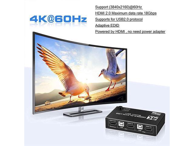 HDMI 2.0b KVM Switch USB 2 Port 4K HDMI 2 Computers Share One Monitor 2x1 HDMI KVM Switch 3 USB 2.0 Hub Ultra HD 4K 60Hz HDCP 2.2 Support Wireless Keyboard And Mouse