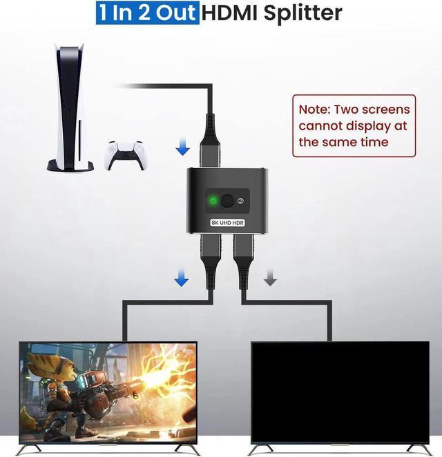 HDMI 2.1 Switch 8K HDMI Switcher 4K 120hz HDR Aluminum Bi-Directional Switch Splitter 2 In 1 Out Or 1 In 2 Out Support High Speed 48Gbps 8K 60Hz For PS5 Xbox Series X Apple TV Samsung TV