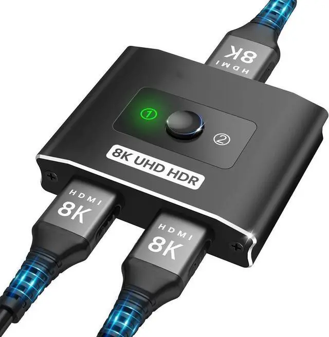 HDMI 2.1 Switch 8K HDMI Switcher 4K 120hz HDR Aluminum Bi-Directional Switch Splitter 2 in 1 Out or 1 in 2 Out Support High Speed 48Gbps 8K 60Hz for PS5 Xbox Series X Apple TV Samsung TV