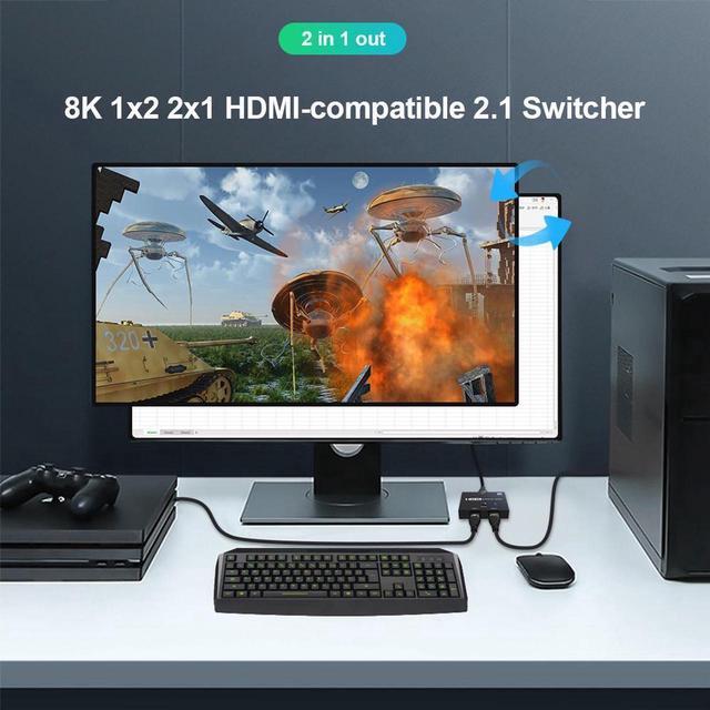 HDMI 2.1 Switcher Bi-Direction 2 In 1/ 1 In 2 8K 60Hz 4K 120Hz Ultra HD KVM Switcher Adapter For PS4/5 TV Box HDTV Xbox Projector