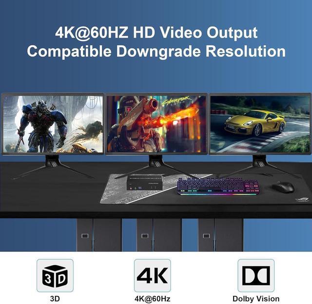 HDMI + 2 Displayport USB 3.0 KVM Switch Triple Monitor For 2 Computers 4K 60Hz KVM Switch 2 Computers 3 Monitors With Audio Microphone Output And 3 USB 3.0 Ports Keyboard Mouse Switcher