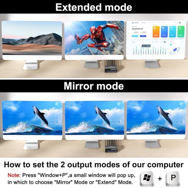 [HDMI + 2 DP] KVM Switch 2 In 3 Out 8K 60Hz 4K 144Hz HDMI+2 Displayport Triple Monitor KVM Switch For 2 Computers Share 3 Monitor And 4 USB 3.0 Port Keyboard Mouse Wired Remote And 5 Cables Included