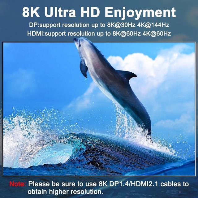 [HDMI + 2 DP] KVM Switch 2 In 3 Out 8K 60Hz 4K 144Hz HDMI+2 Displayport Triple Monitor KVM Switch For 2 Computers Share 3 Monitor And 4 USB 3.0 Port Keyboard Mouse Wired Remote And 5 Cables Included