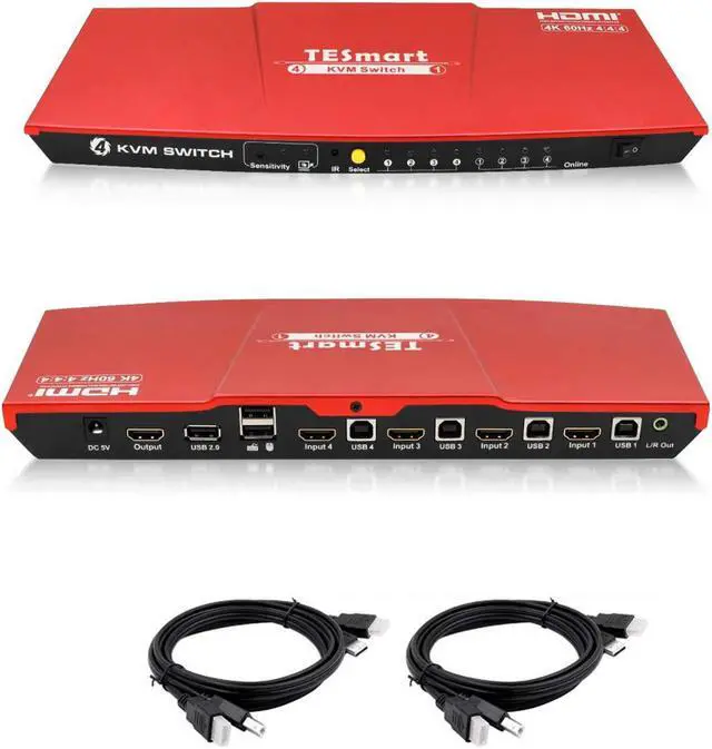 HDMI 4K Ultra HD 4x1 HDMI KVM Switch 3840x2160 60Hz 4:4:4 with 2 Pcs 5ft KVM Cables Supports USB 2.0 Device Control up to 4 Computers/Servers/DVR