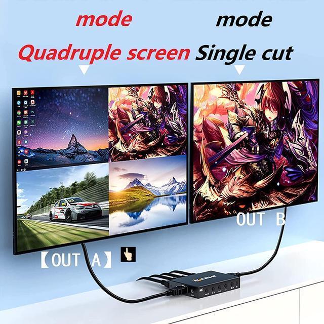 HDMI 4×2 Multi-Screen Seamless Switch HDMI KVM Switch 4-Port Synchronizer 4 In 2 Out HDMI Splitter TTL And Remote Control Support 4K 30Hz 1080P For PS4/PC/Security Camera Screen Divider