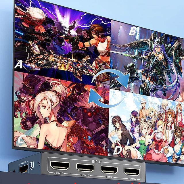 HDMI 4×2 Multi-Screen Seamless Switch HDMI KVM Switch 4-Port Synchronizer 4 In 2 Out HDMI Splitter TTL And Remote Control Support 4K 30Hz 1080P For PS4/PC/Security Camera Screen Divider