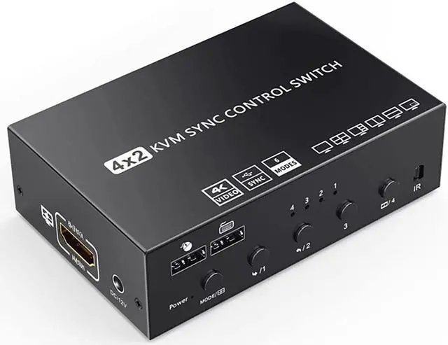 HDMI 4×2 Multi-Screen Seamless Switch HDMI KVM Switch 4-Port synchronizer 4 in 2 Out HDMI Splitter TTL and Remote Control Support 4K 30Hz 1080P for PS4/PC/Security Camera Screen Divider