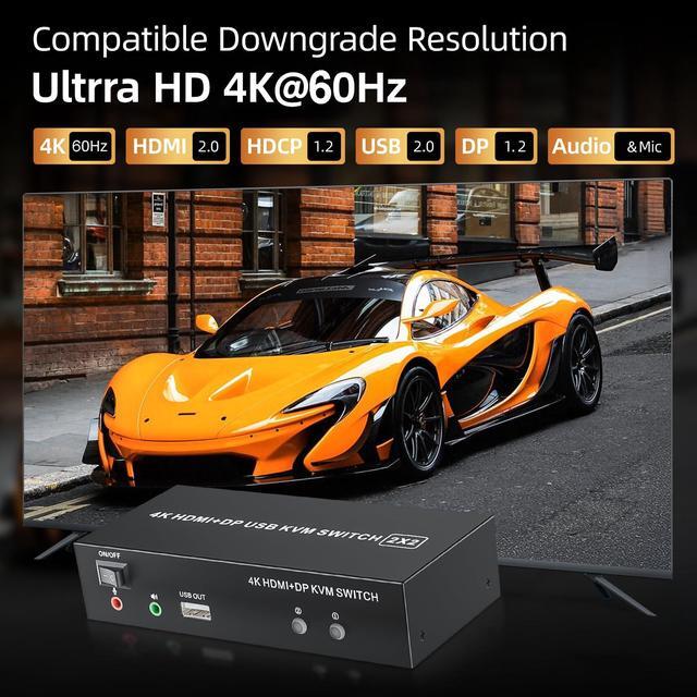HDMI Displayport KVM Switch 2 Monitors 2 Computers 4K 60Hz USB 2.0 DP 1.4 KVM Switch W/Audio Micro Dual Monitor Supports Extended/Mirror Mode 2-Port For 2 PC Share 1 Set Of Keyboard Mouse Printer