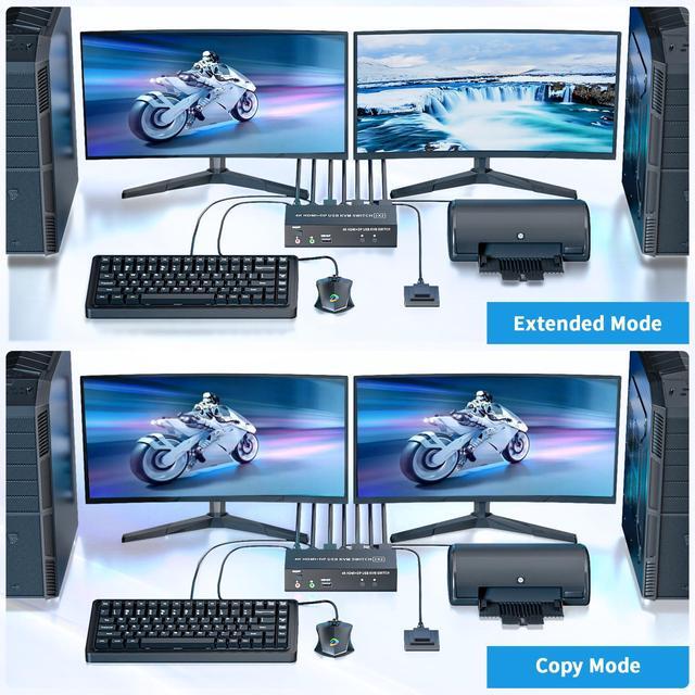 HDMI Displayport KVM Switch 2 Monitors 2 Computers 4K 60Hz USB 2.0 DP 1.4 KVM Switch W/Audio Micro Dual Monitor Supports Extended/Mirror Mode 2-Port For 2 PC Share 1 Set Of Keyboard Mouse Printer