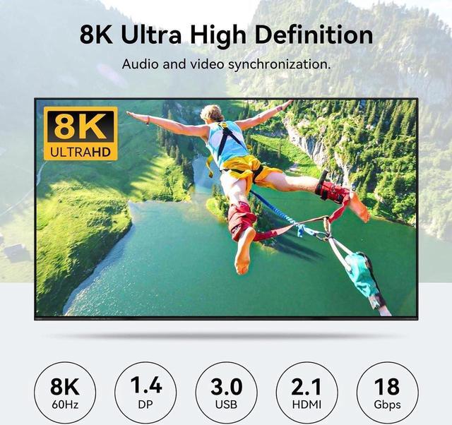 HDMI+DisplayPort KVM Switch 2 Monitors 4 Computers With 4 USB 3.0 Hub 8K 60Hz Ultra HD Resolution Dual Monitor KVM Switch HDMI2.1 DP1.4 Via Button Switch Plug And Play