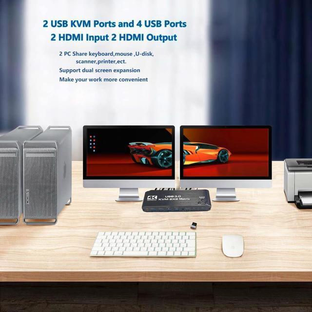 HDMI KVM Matrix Switch 2x2 Dual Monitor USB HDMI KVM Switch With USB 3.0 Hub 4k 60Hz HDMI Extended Display USB KVM Switcher 2 In 2 Out For 2 Computers Share 2 Monitors With IR Remote Controller