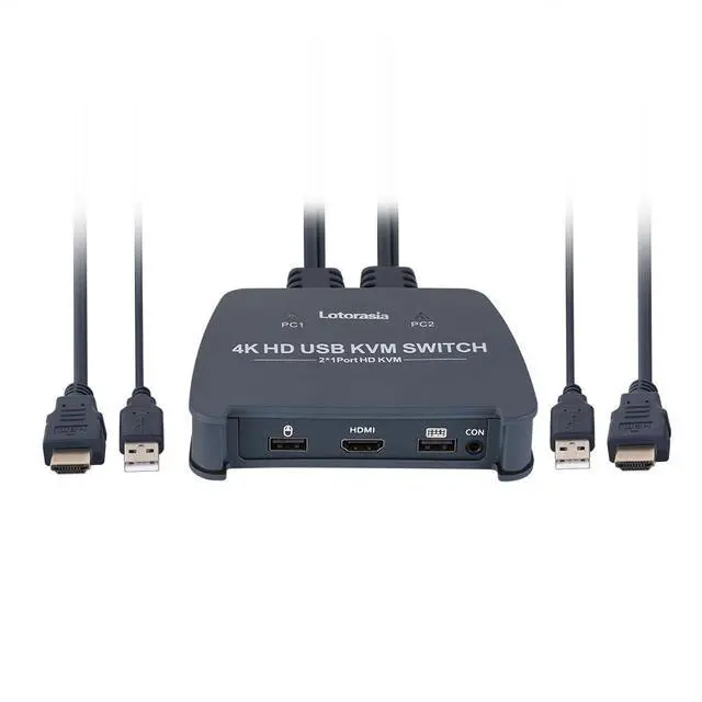 HDMI KVM Switch 1 Monitor 2 Computers 4K 60Hz KVM Switcher with 2 HDMI Cable and USB Ports for 2 Computers Share Keyboard Mouse Printer Include Desktop Controller