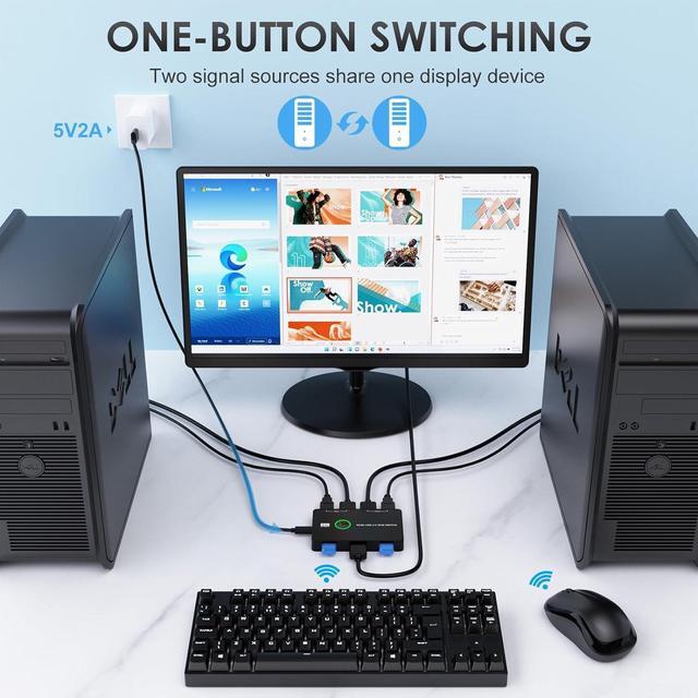 HDMI KVM Switch 2 In 1 Out USB 3.0 HDMI KVM Switch For 2 Computers Share Keyboard Mouse Printer To One HD Monitor Supports 4K 60Hz 2 HD-MI Cables 2 USB Cables And 1 USB C Charge Cable Included