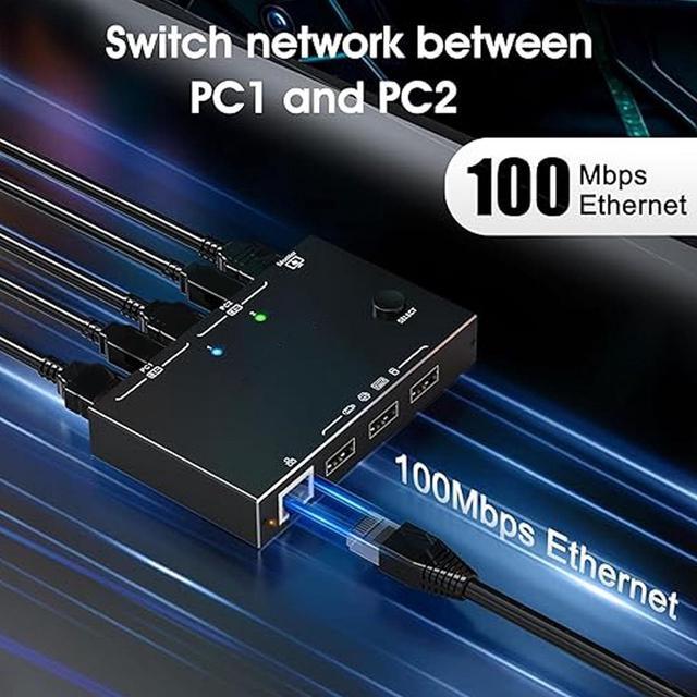 HDMI KVM Switch 2 In 1 Out With Ethernet RJ45 Port 2 Port 4K 60Hz HDMI KVM Switcher For 2 Computers Share 1 Monitor 3 USB Devices For PCs Laptops For Windows MacOS X Linux Chrome OS