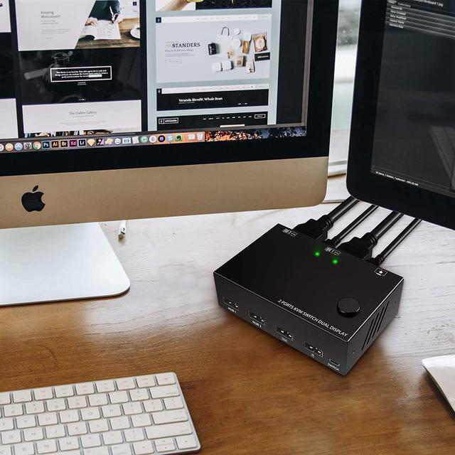 HDMI KVM Switch 2 Monitors 2 Computers 4K 30Hz Dual Monitor HDMI USB 2.0 Switcher 2 In 2 Out PC Keyboard Mouse KVM Switcher Support Extended And Copy Display