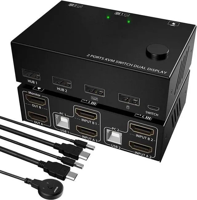 HDMI KVM Switch 2 Monitors 2 Computers 4K 30Hz Dual Monitor HDMI USB 2.0 Switcher 2 in 2 Out PC Keyboard Mouse KVM Switcher Support Extended And Copy Display