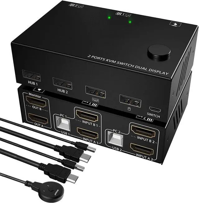HDMI KVM Switch 2 Monitors 2 Computers 4K 30Hz Dual Monitor HDMI USB 2.0 Switcher 2 in 2 Out PC Keyboard Mouse KVM Switcher Support Extended And Copy Display
