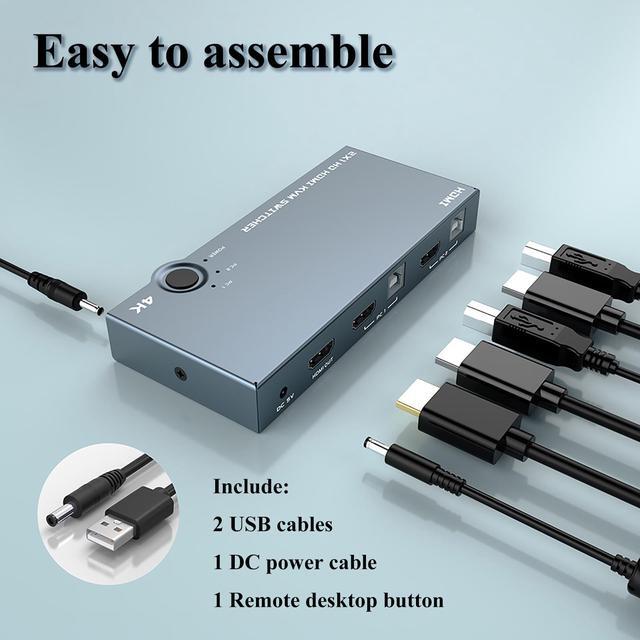 HDMI KVM Switch 2 Port USB2.0 Ultra HD 4K 60Hz 2 PC Share 1 Set Of Keyboard Mouse And Monitor Support Wireless Keyboard And Mouse