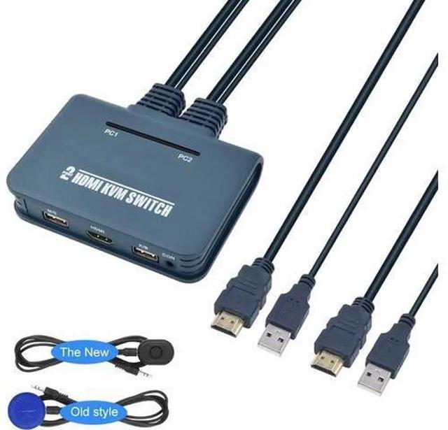 HDMI KVM Switch 2 Port With Cables Selector Switcher For 2 Computers Share One Monitor Keyboard Mouse And USB Peripheral Support 4k×2K 30hz Resolution