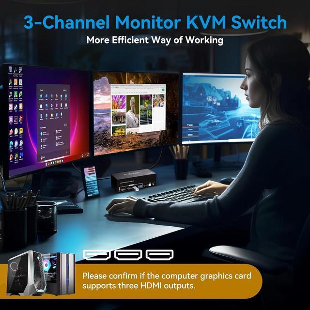 HDMI KVM Switch 3 Monitors 2 Computers With 4 USB 3.0 Hub 8K 60Hz Ultra HD Resolution Triple Monitor KVM Switch HDMI 2.1 Via Button Switch Plug And Play