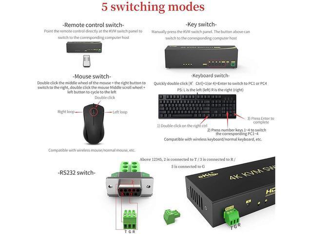 HDMI KVM Switch 4 In 2 Out Dual Monitor Extended Display 4K 60Hz 4:4:4 With Audio And USB 2.0 Hub Sharing PC Monitor Keyboard Mouse Switcher