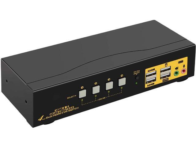 HDMI KVM Switch 4 Port Dual Monitor 4K 60Hz 4x2 PC Monitor Keyboard Mouse Selector With Audio And 2 USB 2.0 HUB