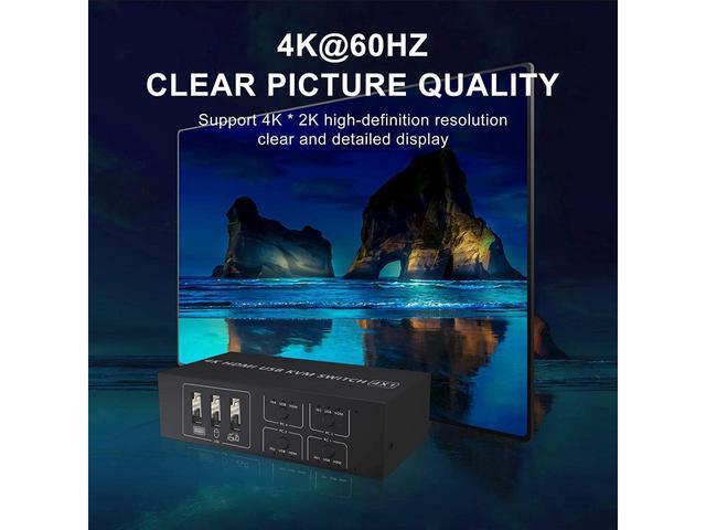 HDMI KVM Switch 4 Port HDMI 4 In 1 Out KVM Switch 4 Computers Share Keyboard Mouse Printer Monitor Support HUD 4K 60Hz For Laptop PC Xbox HDTV With 4* USB Cable 1* Switch Button&Cable 1* Power Cable