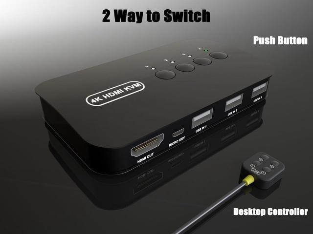 HDMI KVM Switch 4 Port - KVM Switch 4 Computers Share Keyboard Mouse Printer Flash Drive HD Monitor Support 4K 30Hz 4 Cables 1 Desktop Controller Included