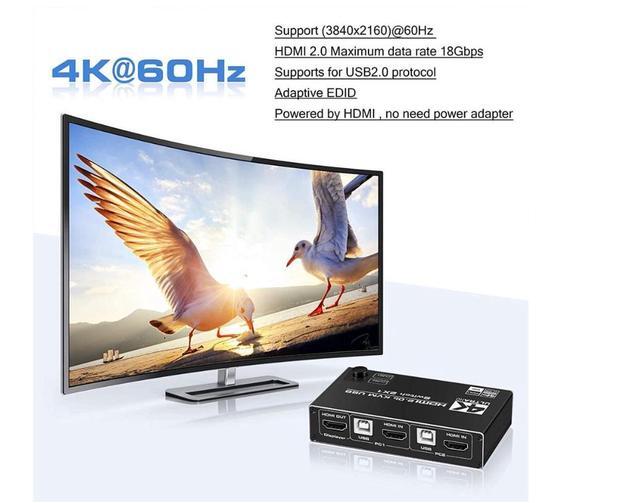 HDMI KVM Switch 4K 60Hz USB Switch 2x1 HDMI2.0 Ports + 3X USB KVM Ports Share 2 Computers To One Monitor Support Wireless Keyboard And Mouse USB Disk Printer USB Camera (Included 2 USB Cable)