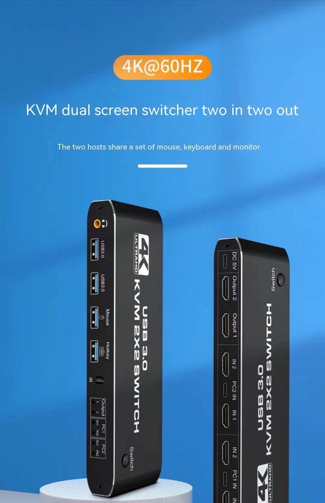 HDMI KVM Switch Dual Screen 2 Monitors 2 Computers 2 In 2 Out 4K 60Hz USB KVM HDMI Switches With Audio HDMI2.0 Ports + 4X USB3.0 Supports 4K 60Hz 1080P 144HZ RGB 4:4:4 3D HDR HDCP Hotkey Darkish