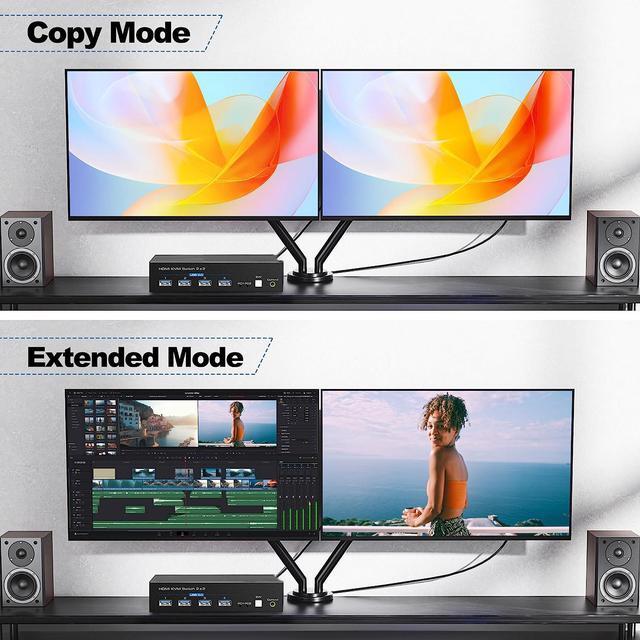 HDMI KVM Switch Monitors 2 Computers 8K60HZ/4K120Hz KVM Switch Dual Monitors 2 Computers With 4 USB 3.0 Port HDMI KVM Switch 2 Port Support Button And Remote Switch 2 PC Sharing 4 USB Devices