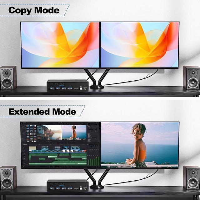HDMI KVM Switch Monitors 2 Computers 8K60HZ/4K120Hz KVM Switch Dual Monitors 2 Computers With 4 USB 3.0 Port HDMI KVM Switch 2 Port Support Button And Remote Switch 2 PC Sharing 4 USB Devices