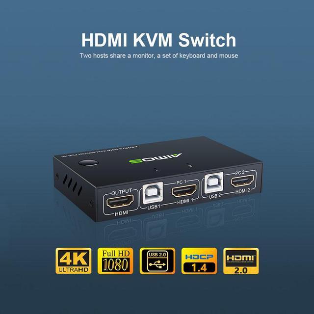HDMI KVM Switcher 4K 30Hz 2 In 1 Out KVM Switcher Keyboard Mouse USB Shared Display Synchronization Controller USB KVM Switch