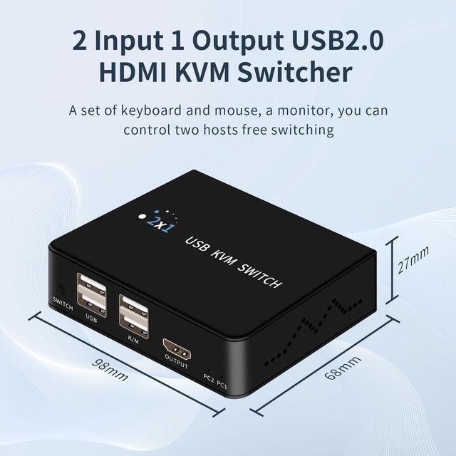HDMI KVM Switches 4K 60hz 2 Ports HDMI Kvm Switch 1 Monitors 2 Computers USB Switcher 2 Computers Share 4 Usb2.0 Devices Keyboard Mouse Printer USB Switch Supports Desktop Controller And Button Switch