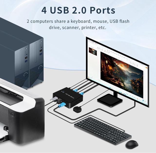 HDMI KVM Switches 4K 60hz 2 Ports HDMI Kvm Switch 1 Monitors 2 Computers USB Switcher 2 Computers Share 4 Usb2.0 Devices Keyboard Mouse Printer USB Switch Supports Desktop Controller And Button Switch