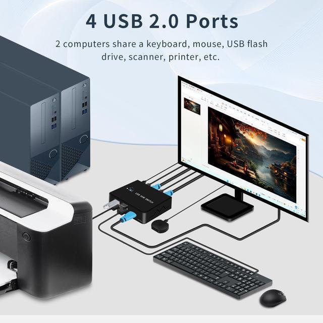 HDMI KVM Switches 4K 60hz 2 Ports HDMI Kvm Switch 1 Monitors 2 Computers USB Switcher 2 Computers Share 4 Usb2.0 Devices Keyboard Mouse Printer USB Switch Supports Desktop Controller And Button Switch