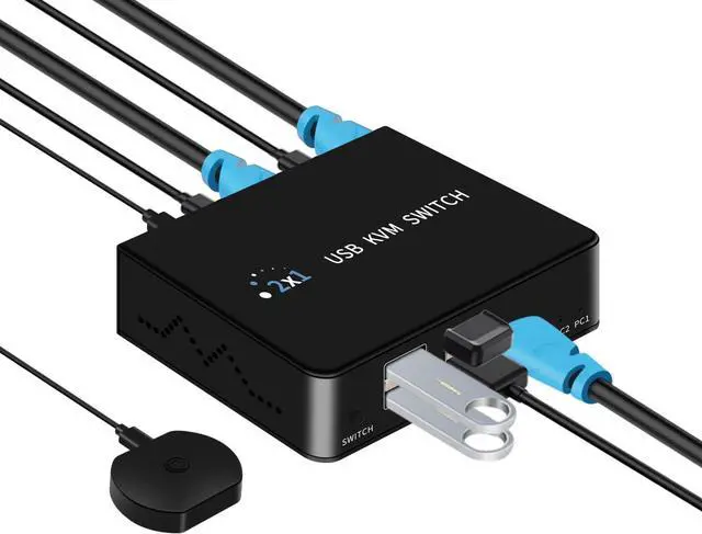 HDMI KVM Switches 4K 60hz 2 Ports HDMI Kvm Switch 1 Monitors 2 Computers USB Switcher 2 Computers Share 4 Usb2.0 Devices Keyboard Mouse Printer USB Switch Supports Desktop Controller and Button Switch