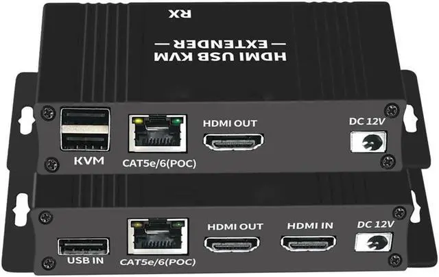 HDMI KVM USB Extender 1080P 60Hz HDMI KVM USB Extender Over Cat5/6 Ethernet Cable Signal Extension to 196FT/60M Support USB Keyboard Mouse Plug & Play (Transmitter and Receiver)
