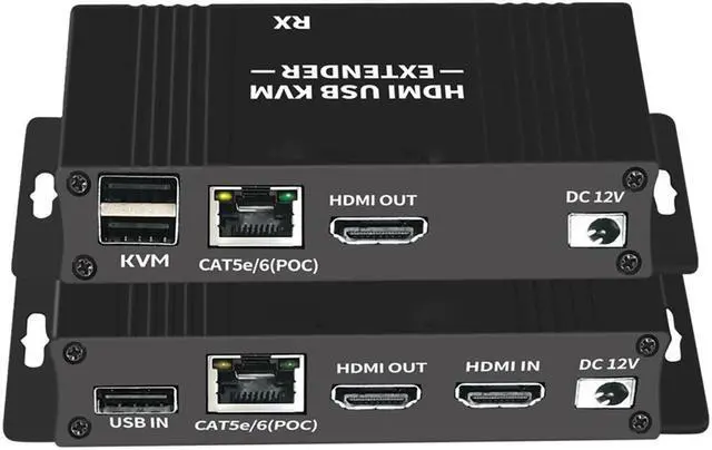 HDMI KVM USB Extender 1080P 60Hz HDMI KVM USB Extender Over Cat5/6 Ethernet Cable Signal Extension to 196FT/60M Support USB Keyboard Mouse Plug & Play (Transmitter and Receiver)