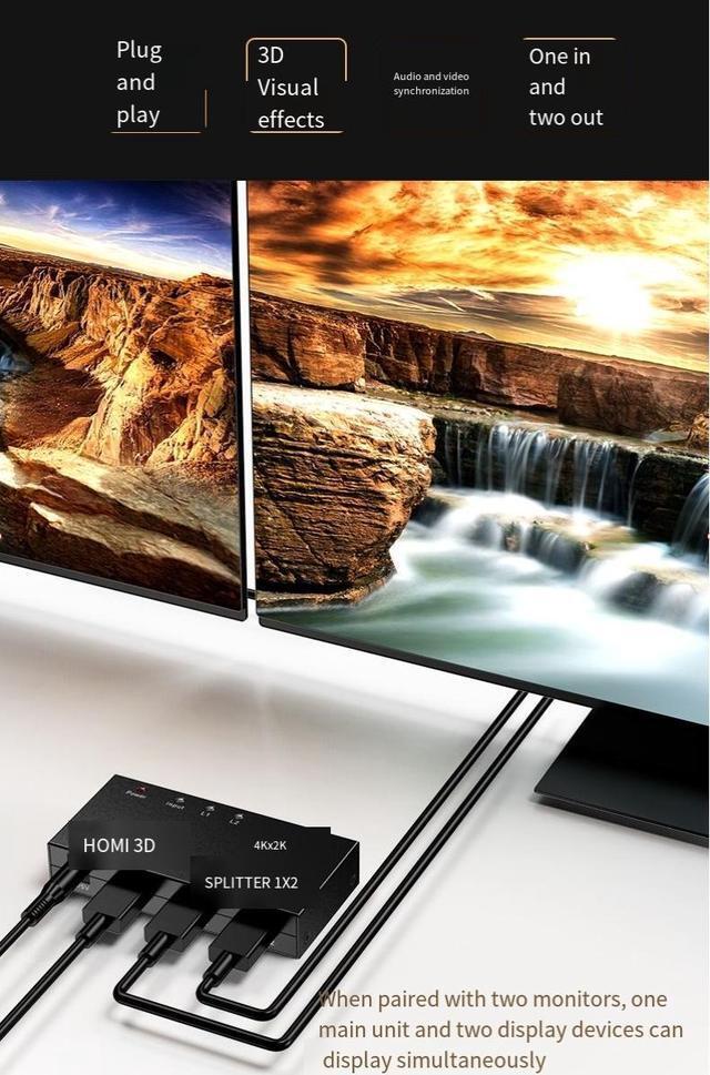 HDMI Splitter 1 In 2 Out High-definition Splitter 1 Split 2 Audio And Video Frequency Divider Co-screen Splitter 4K