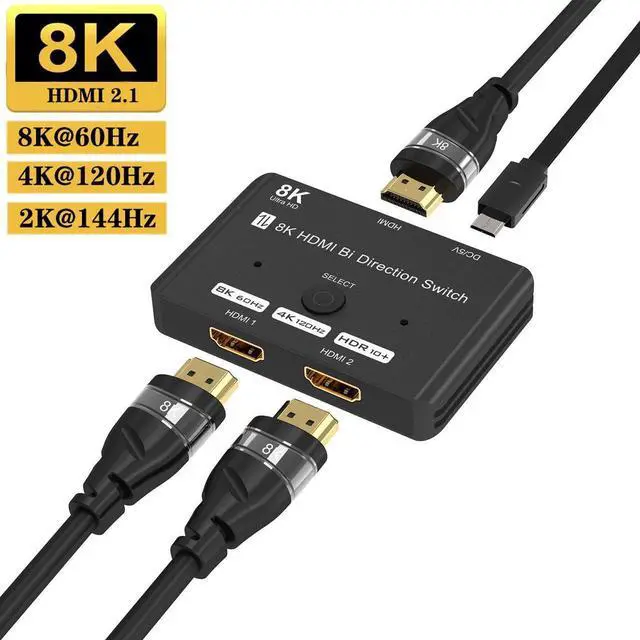 HDMI Switch 4K 120hz HDMI Switch 2 in 1 Out or 1 in 2 Out HDMI 2.1 Switch Ultra-HD 48Gbps HDMI Switcher 8K Support 8K 60Hz 4K 120Hz Dynamic HDR Dolby Atmos for QLED TV PS5 Xbox Fire