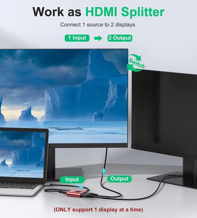 HDMI Switch 4k 60hz Splitter Aluminum Bidirectional HDMI Switcher 2 In 1 Out Manual HDMI Hub Supports HD Compatible With Xbox PS5/4/3 Blu-Ray Player Fire Stick Roku - Red