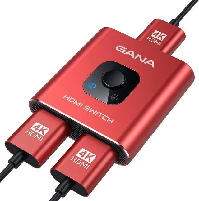 HDMI Switch 4k 60hz Splitter Aluminum Bidirectional HDMI Switcher 2 in 1 Out Manual HDMI Hub Supports HD Compatible with Xbox PS5/4/3 Blu-Ray Player Fire Stick Roku - Red