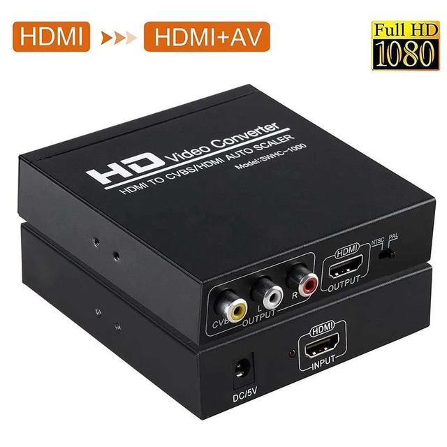HDMI To HDMI + AV Converter 1080P HDMI To 3RCA CVBS AV Composite Video Audio Scaler Adapter For Monitor TV Projector Camera(USB Power Cable)