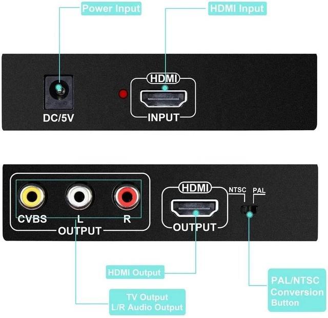 HDMI To HDMI + AV Converter 1080P HDMI To 3RCA CVBS AV Composite Video Audio Scaler Adapter For Monitor TV Projector Camera(USB Power Cable)