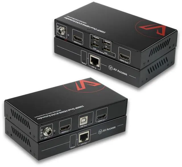 HDMI USB KVM Extender Dual Monitor Over Cat5e/6/6a/7 up to 1080p 60Hz 197ft Zero Latency Extended Dual View Display 2 Monitors with 4 USB 2.0 Ports for Keyboard/Mouse HDCP 1.4 PoC Plug and Play